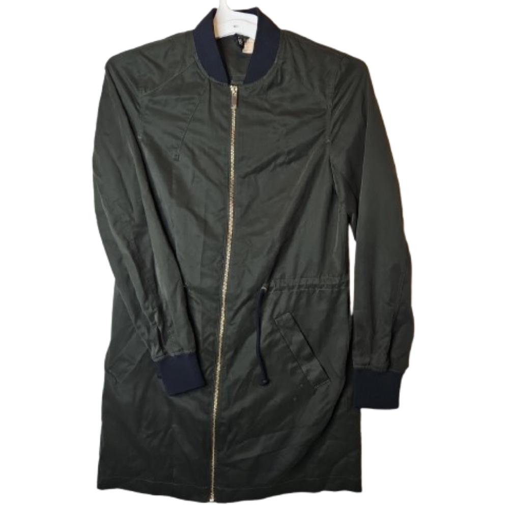 H&M Divided Jacket &coat Dark Green Long Sleves Gold Zipper Long Lightweight